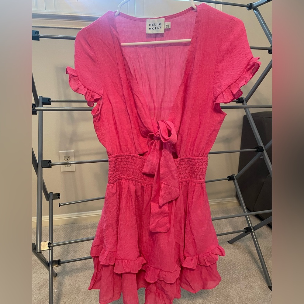 Pink Front Tie Mini Dress
